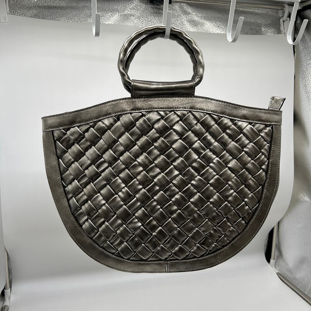 Patricia Nash Leather Oliena Satchel with Crossbody Strap Silver Color